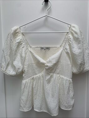 English Factory Ivory Puff-Sleeve Peplum Blouse